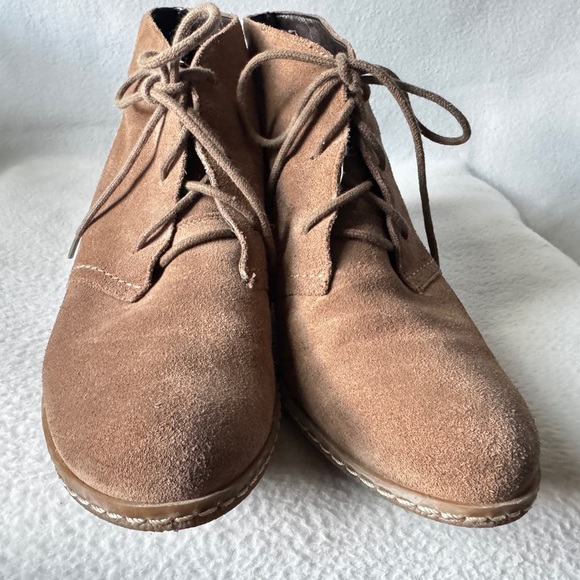 Franco Sarto Women’s Size 9 Brown Leather Suede Lace Up Ankle Wedge Boots - Picture 5 of 16